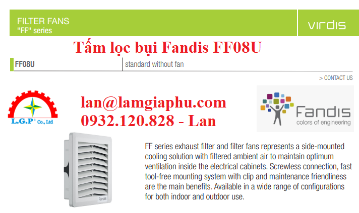 tấm lọc bụi Fandis FF08U
