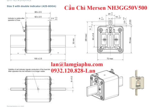 Cầu Chì Mersen NH3GG50V500