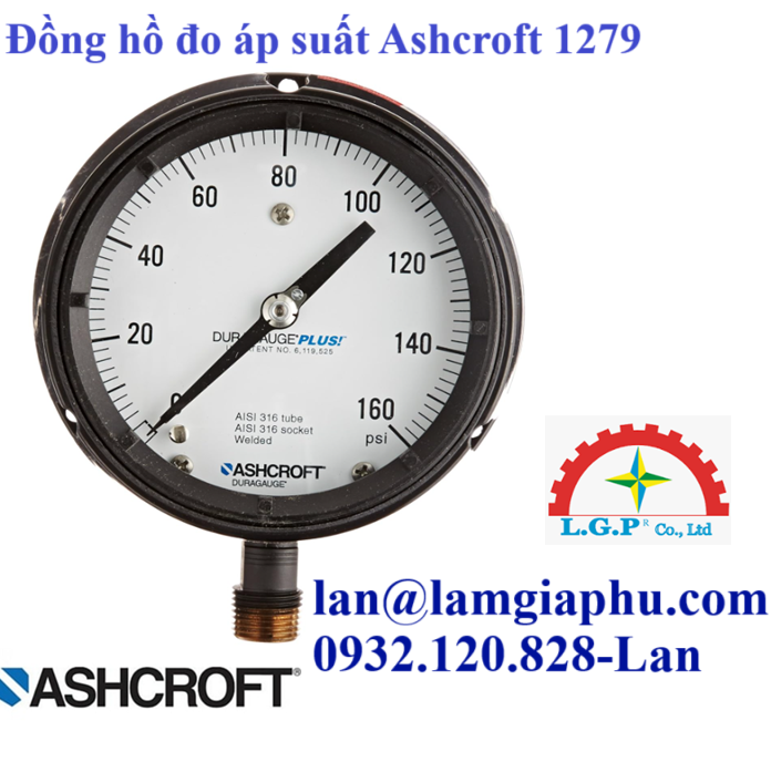 "Đồng hồ đo áp suất Ashcroft 451279 với mặt kính chống vỡ, độ chính xác ±0,5%"