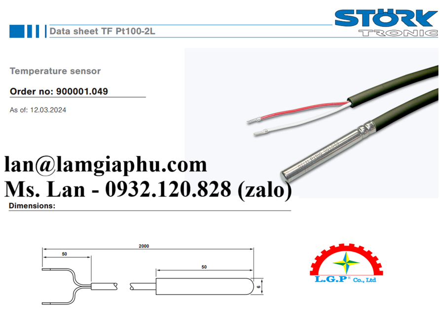 Cảm biến nhiệt độ Pt100 Störk-Tronic 900001.049 đầu dò inox