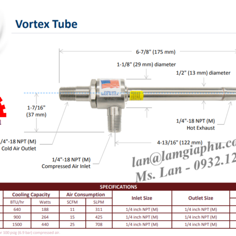 Ống Xoáy Làm Lạnh Vortec 208-15-HSS